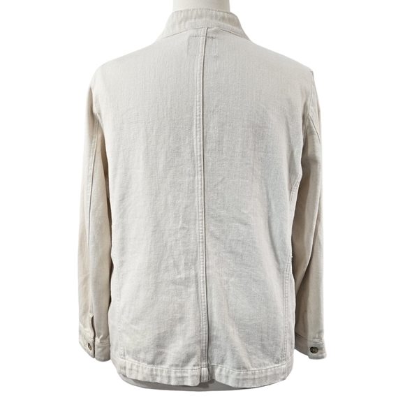 Old Navy 100% Cotton Ecru Cream Twill Utility Button-Up Jacket Stand Collar - Picture 2 of 10